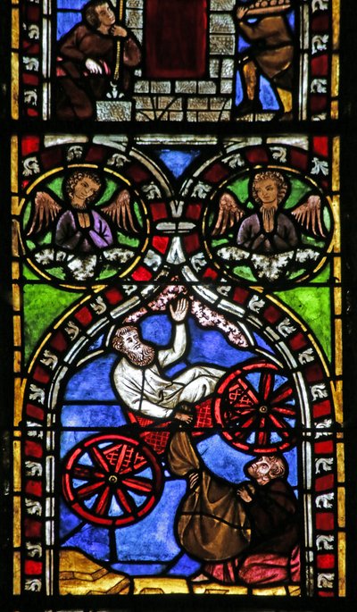 Window depicting Elijah ascending to heaven in a chariot by French School